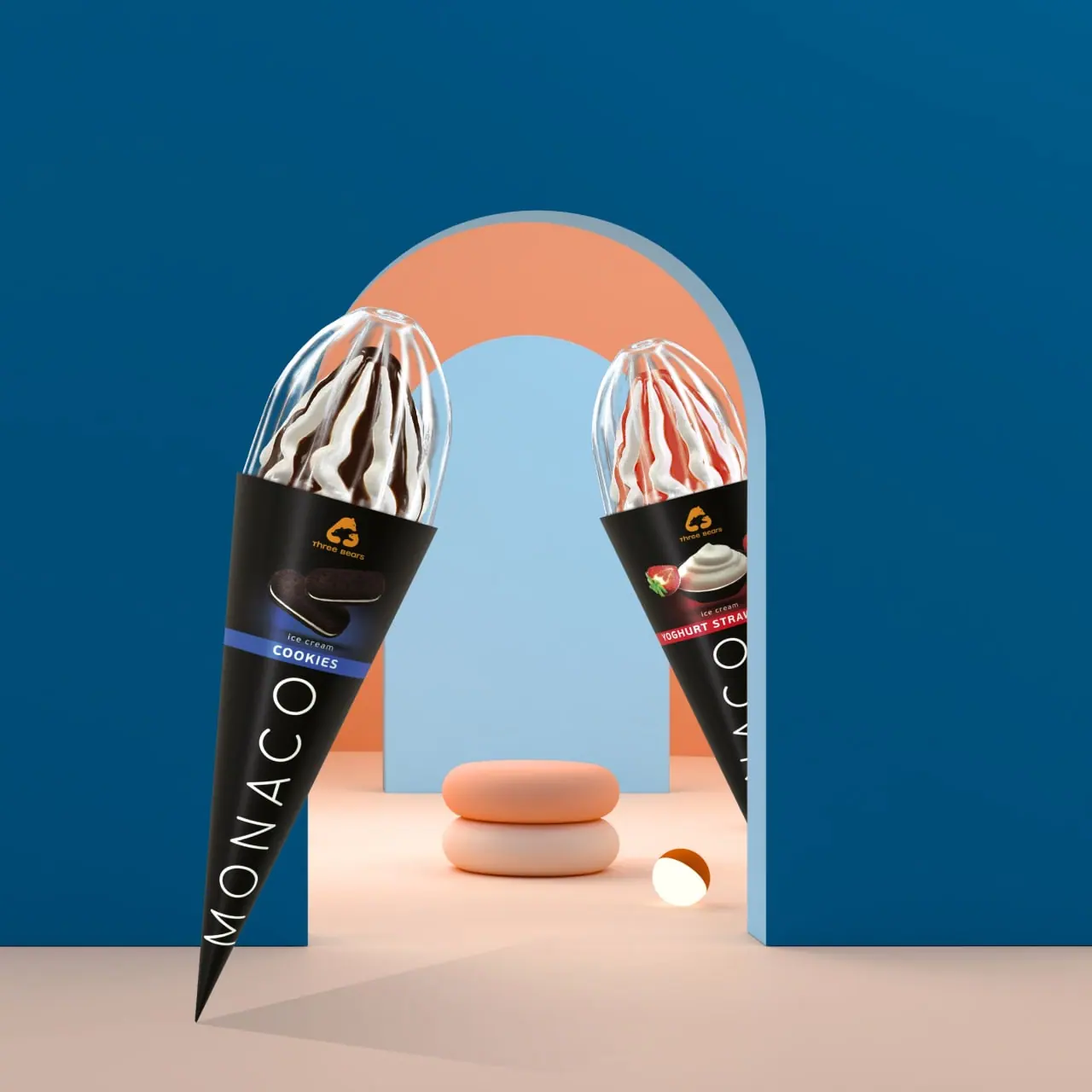 Three Bears ice cream packaging visual